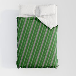 [ Thumbnail: Dark Green and Gray Colored Lined Pattern Comforter ]
