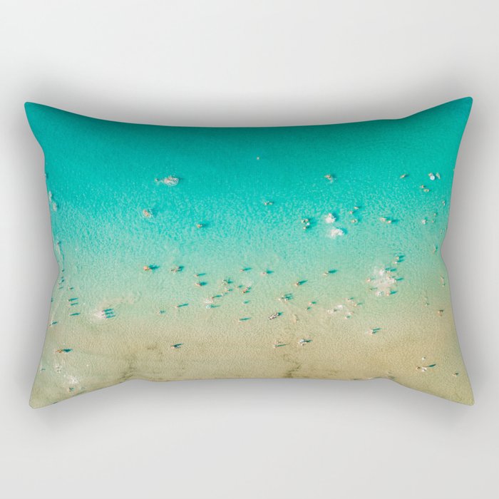 I'm A True Oceanholic | Aerial Beach Photography | Beach Wall Art Poster | People Having Fun | Ocean Rectangular Pillow