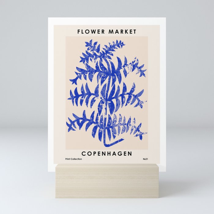 Blue leaves, Flower market print, Botanical poster, Floral wall art, Boho poster Mini Art Print