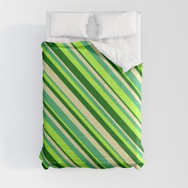 [ Thumbnail: Light Green, Dark Green, Pale Goldenrod & Sea Green Colored Lines Pattern Comforter ]