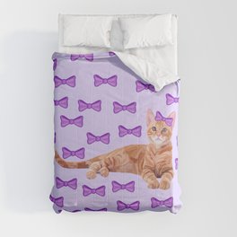 Ginger Cat with Purple Bow Pattern Comforter