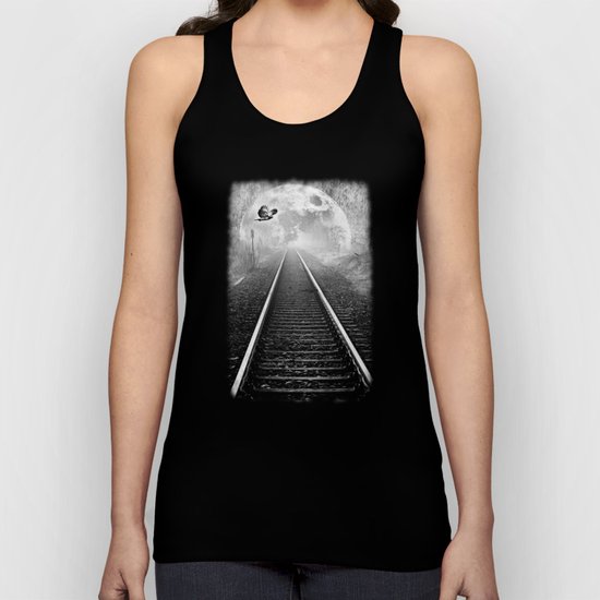 Railway to the moon in b&w Unisex Tank Top