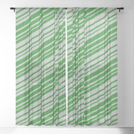 [ Thumbnail: Forest Green & Grey Colored Stripes Pattern Sheer Curtain ]