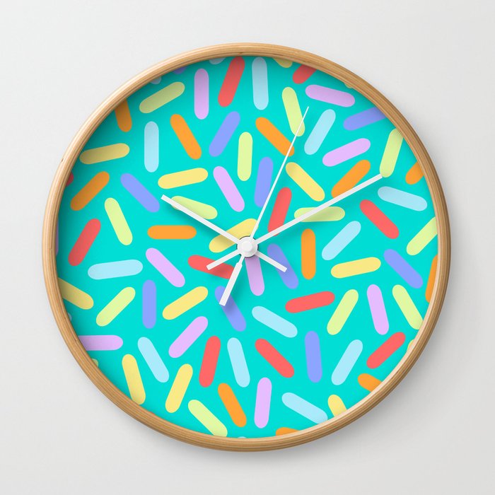 Dessert Digital Rainbow Sprinkles on Turquoise Graphic Pattern Wall Clock