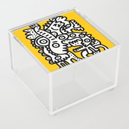Black and White Cool Monsters Graffiti on Yellow Background Acrylic Box