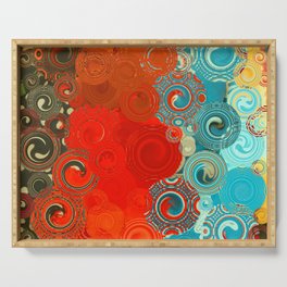 Turquoise and Red Swirls - cheerful, bright art and home decor Serving Tray