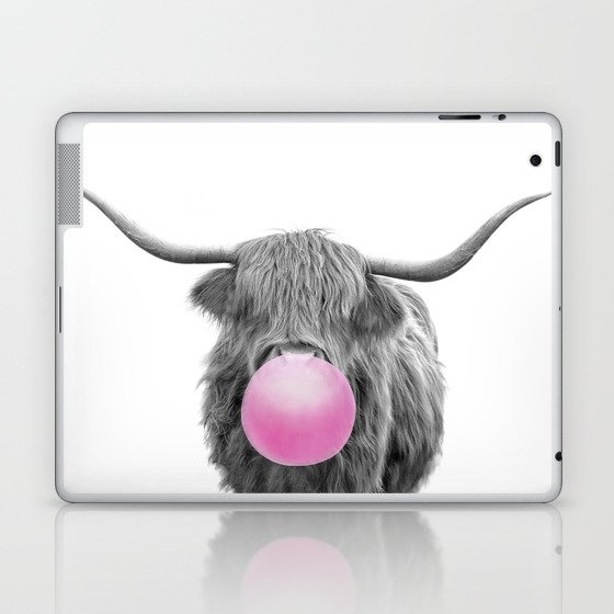 Bubblegum Highland Cow Laptop & iPad Skin