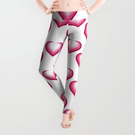 Vibrant Pink colors Love heart in pure white shade Leggings