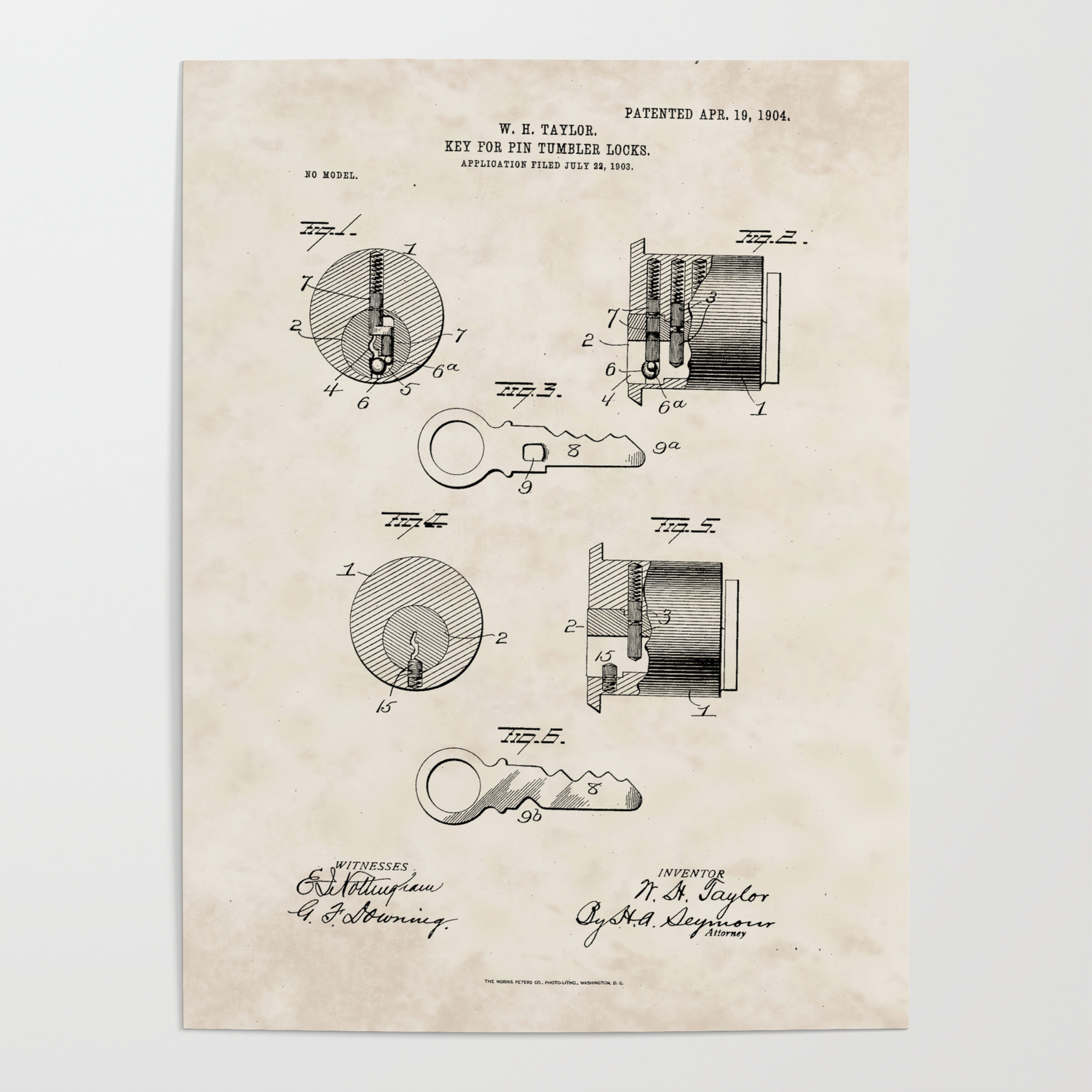 Key For Pin Tumbler Lock Vintage Patent Hand Drawing Poster By Patentdrawings Society6