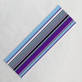 [ Thumbnail: Light Sky Blue, Slate Gray, Indigo, White, and Black Colored Lines/Stripes Pattern Yoga Mat ]