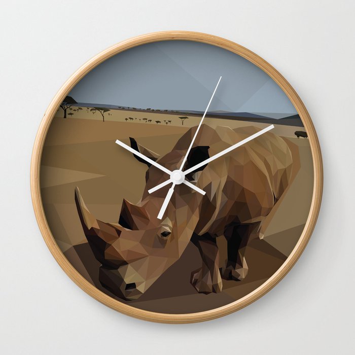 Minimal Wild White Rhino Wall Clock