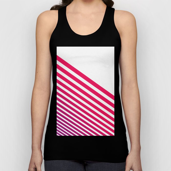 Modern Pinkish Red Linear Stripes and White Tank Top