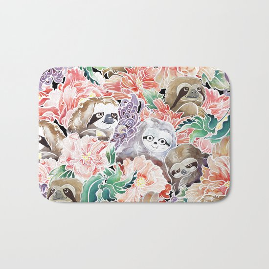 Because Sloths Watercolor Bath Mat