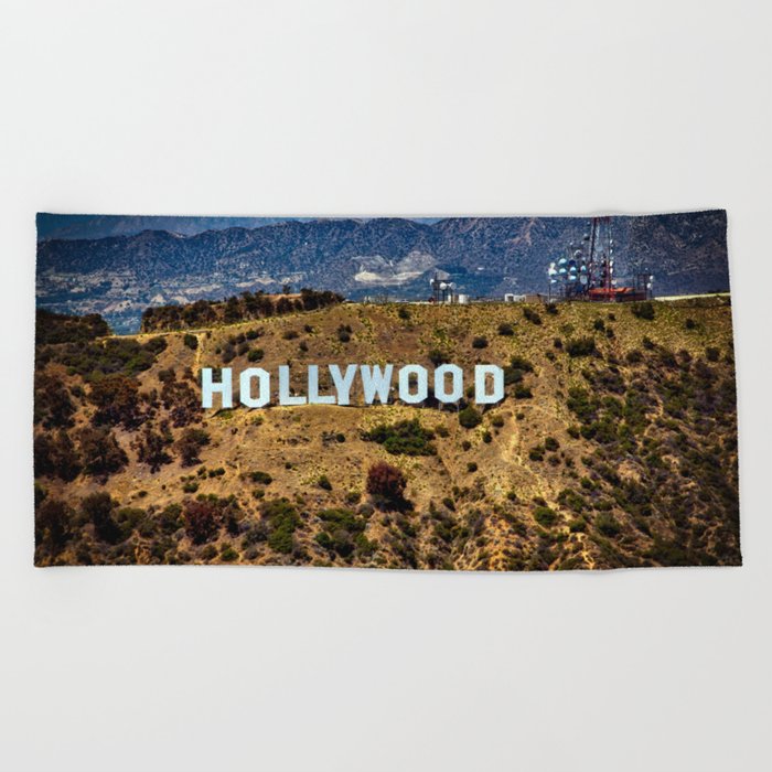 Hollywood Sign Los Angeles California Mountains Griffith Park Usa Cities Skyline Beach Towel