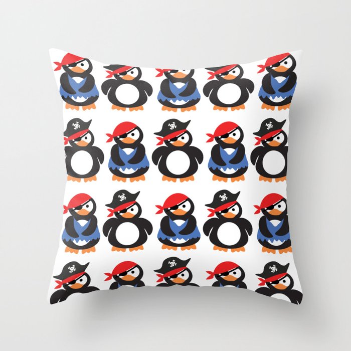 Pirate penguin pattern Throw Pillow
