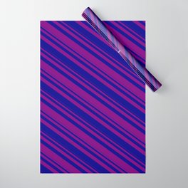 [ Thumbnail: Purple & Dark Blue Colored Pattern of Stripes Wrapping Paper ]