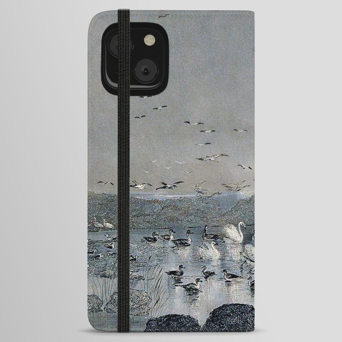 Ducks, Mallards and Swans on the lake at sunset iPhone Wallet Case