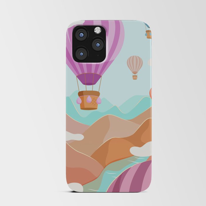 Multicolored hot air balloons over the river and montains iPhone Card Case