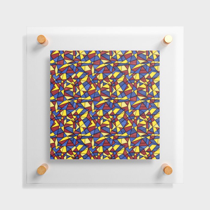 stained glass style geometric pattern in blue, yellow and red colors Floating Acrylic Print