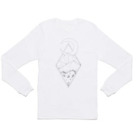 Geometric mountain in a diamonds with moon (tattoo style - black and white) Long Sleeve T-shirt
