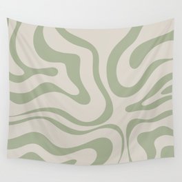 Liquid Swirl Abstract Pattern in Almond and Sage Green Wall Tapestry