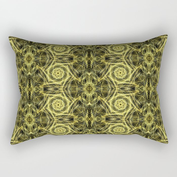 Liquid Light Series 72 ~ Yellow & Grey Abstract Fractal Pattern Rectangular Pillow