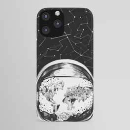 astronaut world map black and white 1 iPhone Case | Illustration, Graphic Design, Digital, Black and White 
