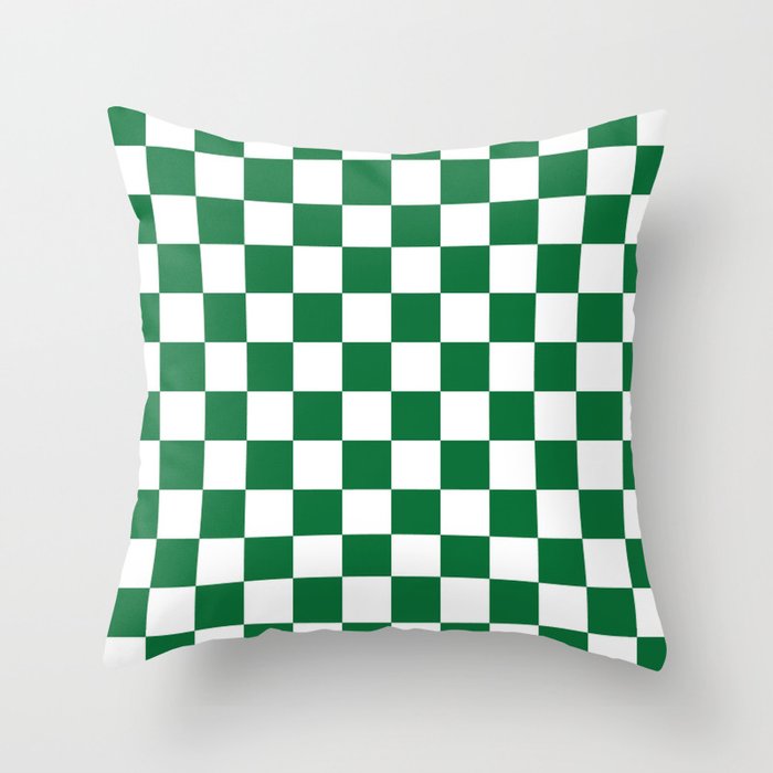 Checkered (Dark Green & White Pattern) Throw Pillow