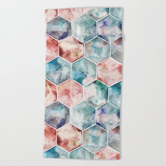 Earth and Sky Hexagon Watercolor Beach Towel