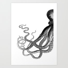 Half Octopus (Left Side) | Vintage Octopus | Diptych | Black and White | Art Print