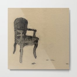 Departed Black Pastel Drawing of Chair Metal Print | Gone, Gesture, Footprints, Chair, Cream, Emotional, Black, Departed, Emotive, Drawing 