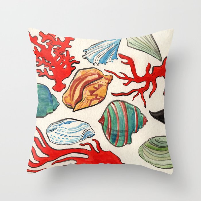 Sea Life Watercolor Throw Pillow
