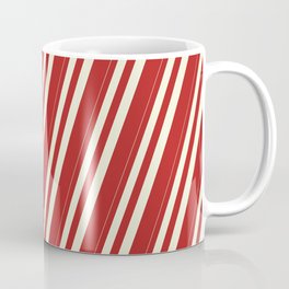 [ Thumbnail: Beige & Red Colored Lined/Striped Pattern Coffee Mug ]
