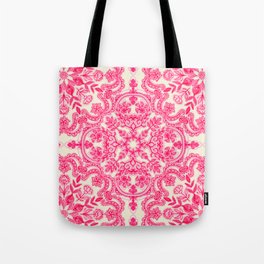 Hot Pink & Soft Cream Folk Art Pattern Tote Bag