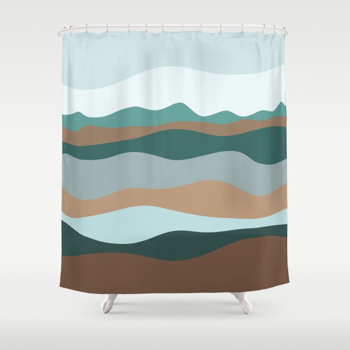 Abstract Nature Painting Teal Beige, Teal Green And Brown Shower Curtain