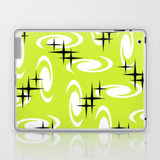 Retro Atomic Age Swirls Stars Pattern Chartreuse Laptop & iPad Skin