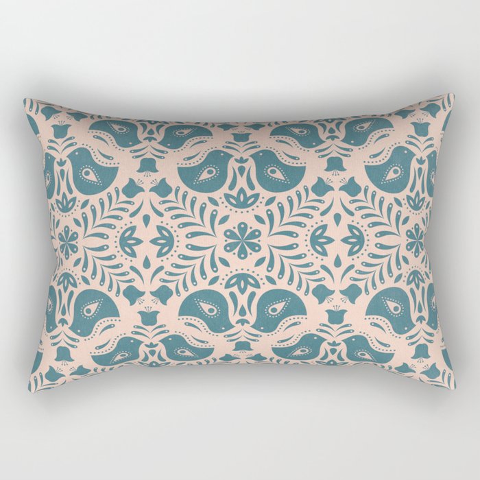 Scandinavian Folk Art Blue Rectangular Pillow By Lillymarfy