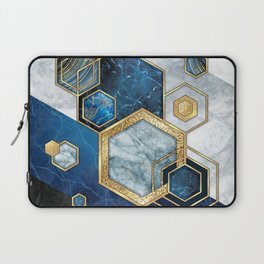 Art Deco Midnight Blue + Gold + White Marble Abstract Geometry Laptop Sleeve