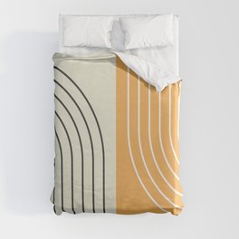 Abstract Geometric Rainbow Lines 2 in Black and Gold Duvet Cover