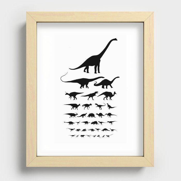 Dinosaur Eye Chart (monochrome) Cretaceous and Jurassic periods Recessed Framed Print