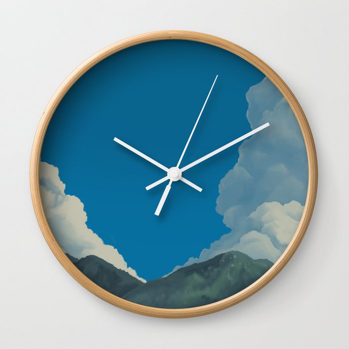 Puffy Anime-style Clouds Wall Clock