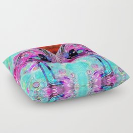 Whimsical Tropical Bird Art - Flamingo Love Floor Pillow