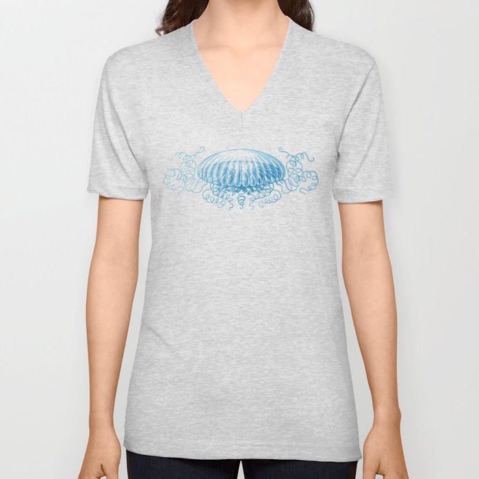 Jellyfish blue V Neck T Shirt