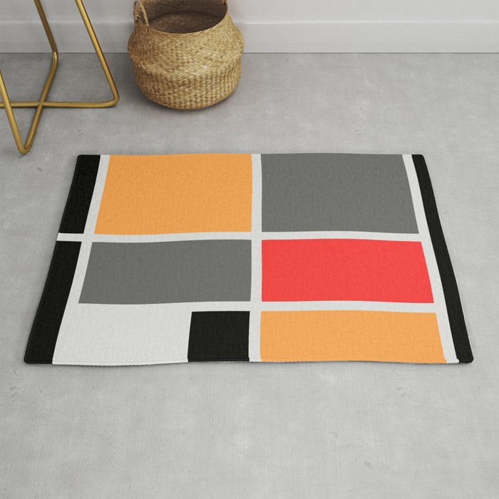Mondrianista Orange Red Black And Gray Rug By Aap