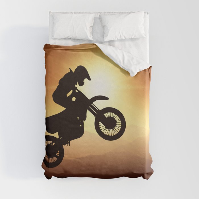 Mountain Motorcycle Adventure - Gold Duvet Cover