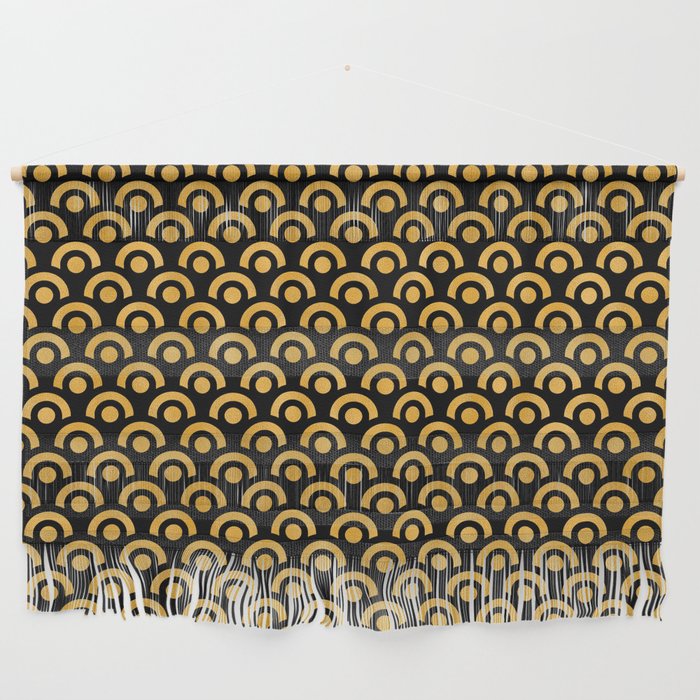 Gold And Black Dots Waves Collection Wall Hanging