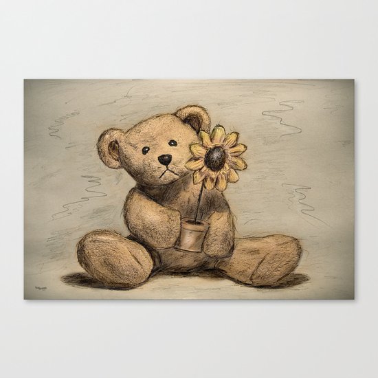 Teddybear with a sunflower Canvas Print