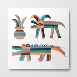 Animal friends chilling with potted plants by Matt Clinard Metal Print