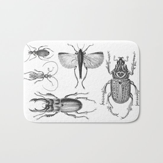 Vintage Beetle black and white drawing Bath Mat
