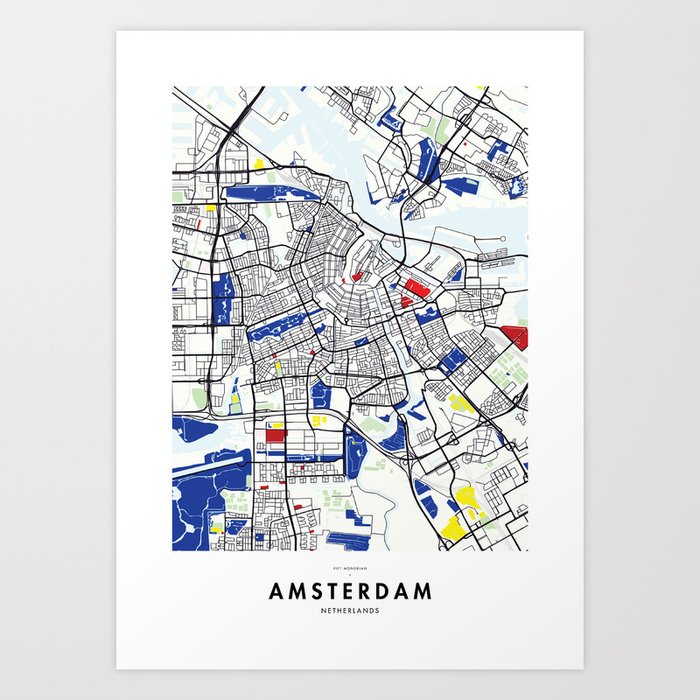 Amsterdam Netherlands Map X Piet Mondrian Art Print By
